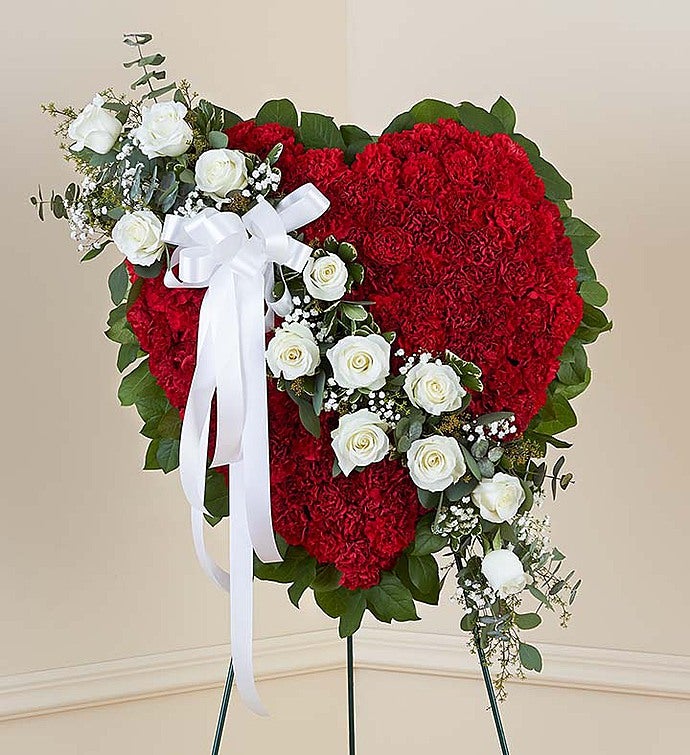 Always Remember™ Floral Heart Tribute - Red with White Roses